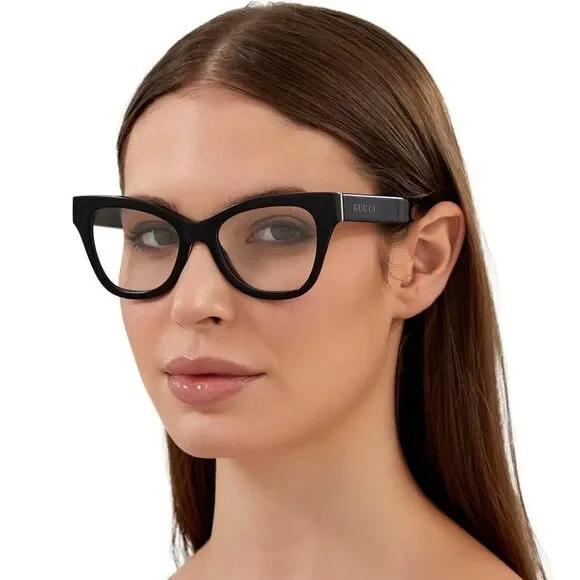 NEW Gucci GG1133O 003 Shiny Black Cat Eye Women LOGO Eyeglasses